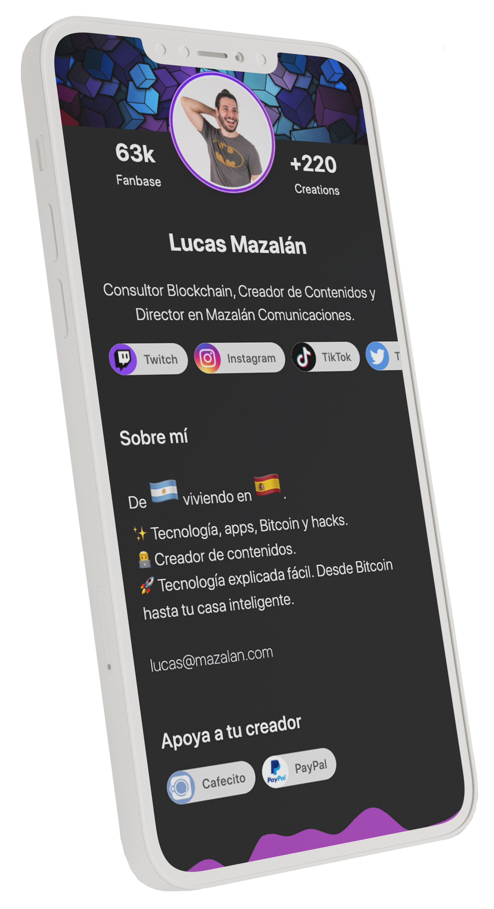 Perfil TheBio en móvil